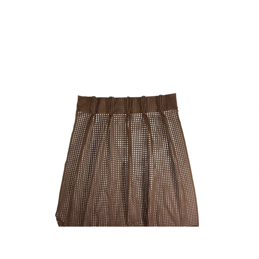 Vintage Set of 4 Woven Pinch Pleat Panels Open Crochet Netting Chocolate Brown